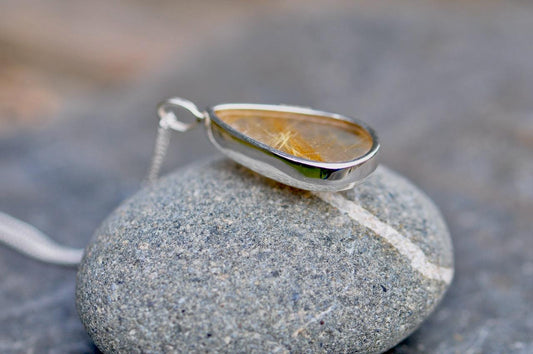 Rutilated Quartz Silver Pendant on Silver Chain