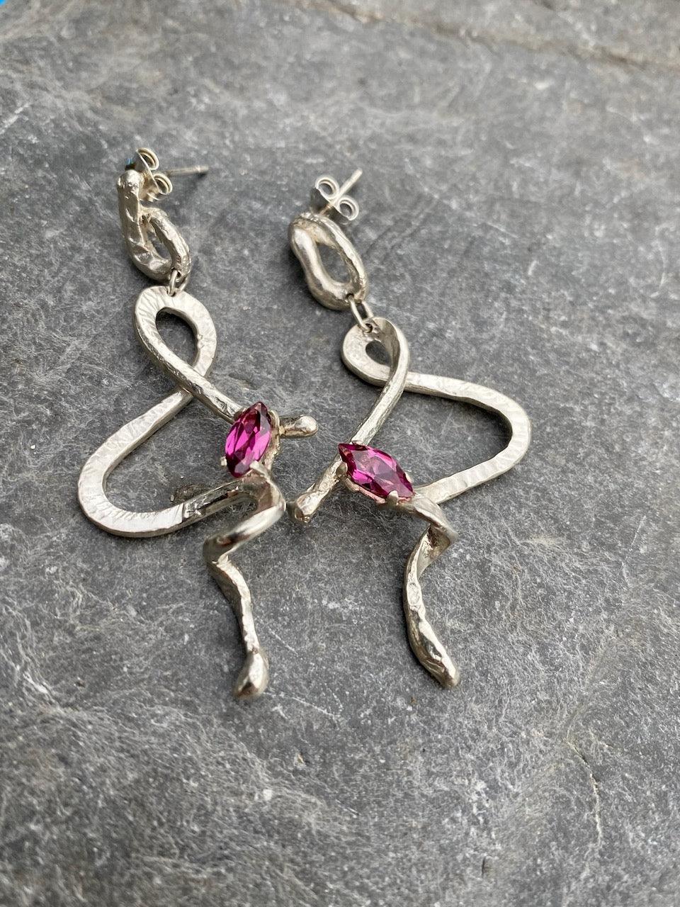 Rhodolite Garnet Silver Earrings