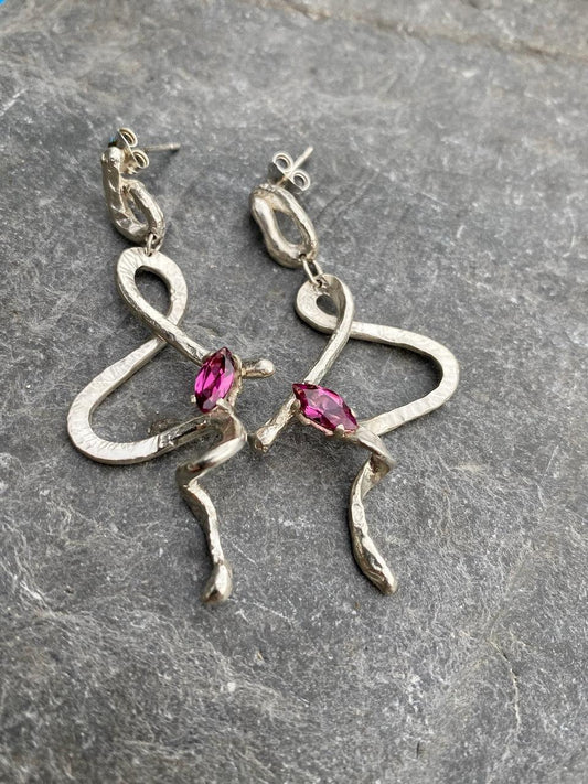 Rhodolite Garnet Silver Earrings