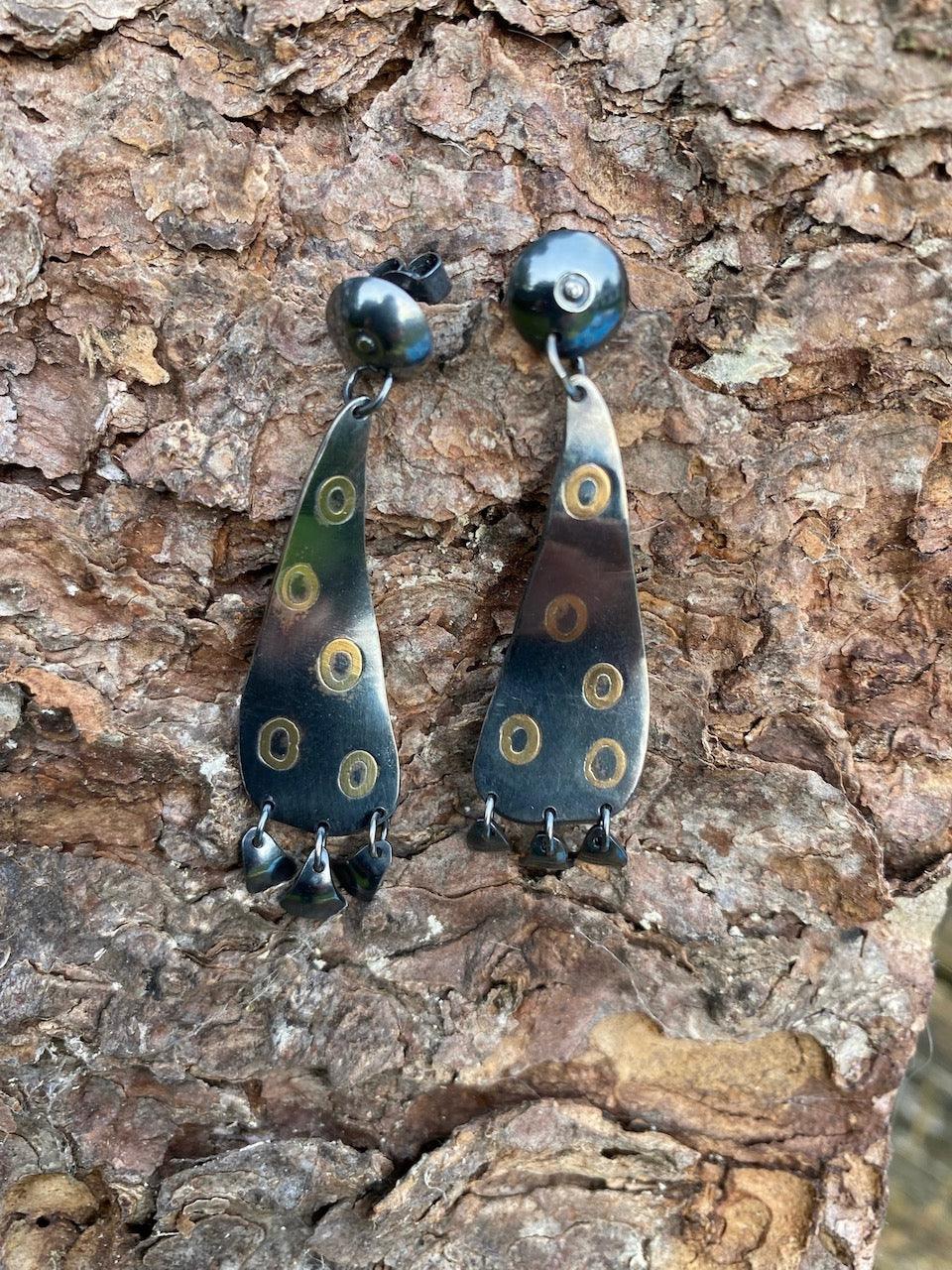 Patinated Silver Earrings with 18ct Gold Inlay