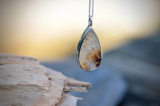 Dendritic Agate Silver pendant on silver chain