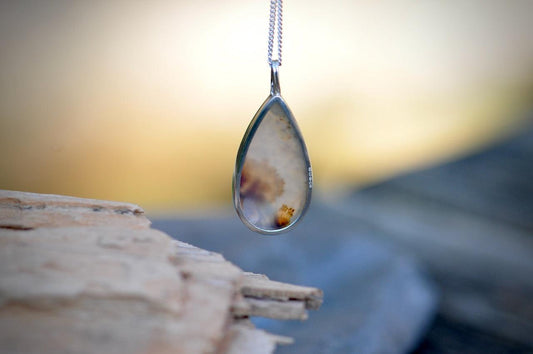 Dendritic Agate Silver pendant on silver chain