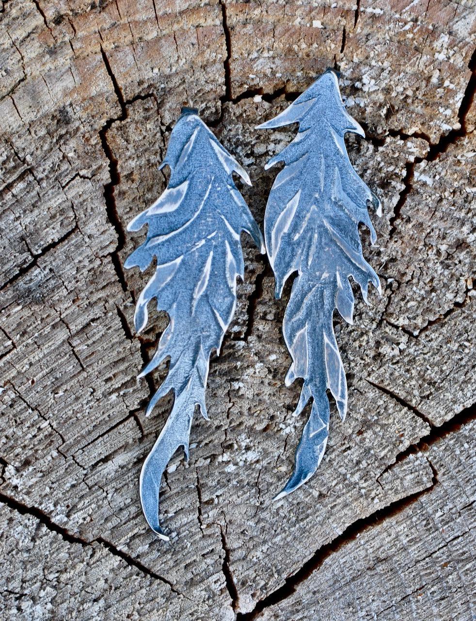 Feather Patinated Silver Earrings