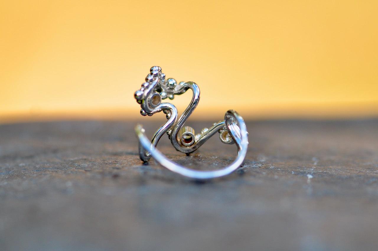 Cubic Zirconia and Granulation Silver Ring