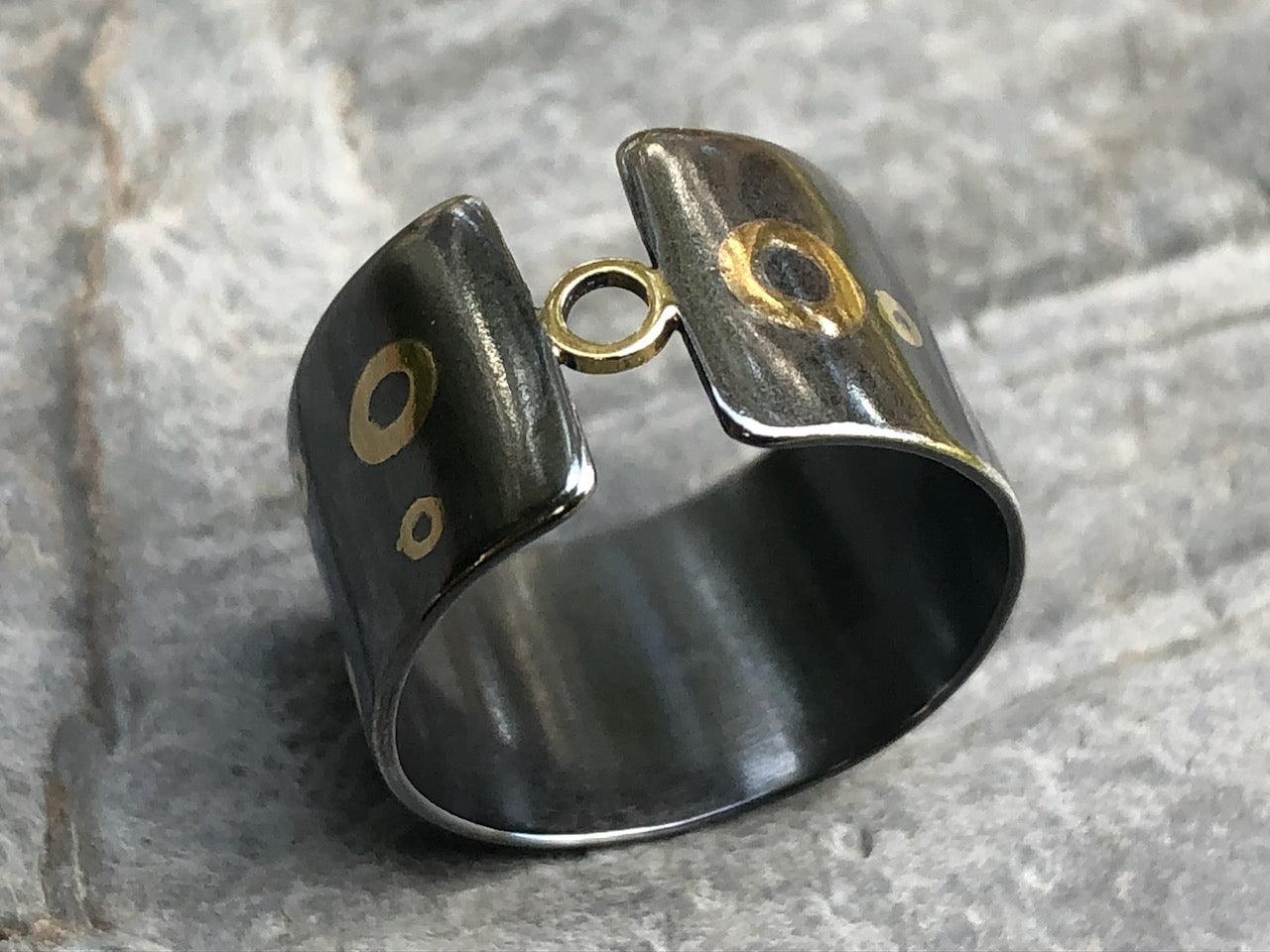 18ct Gold Inlay Silver Ring, Patinated