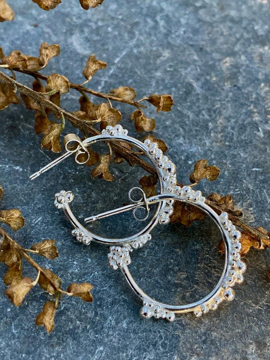Sterling Silver Dew Hoop Earrings with Granulation