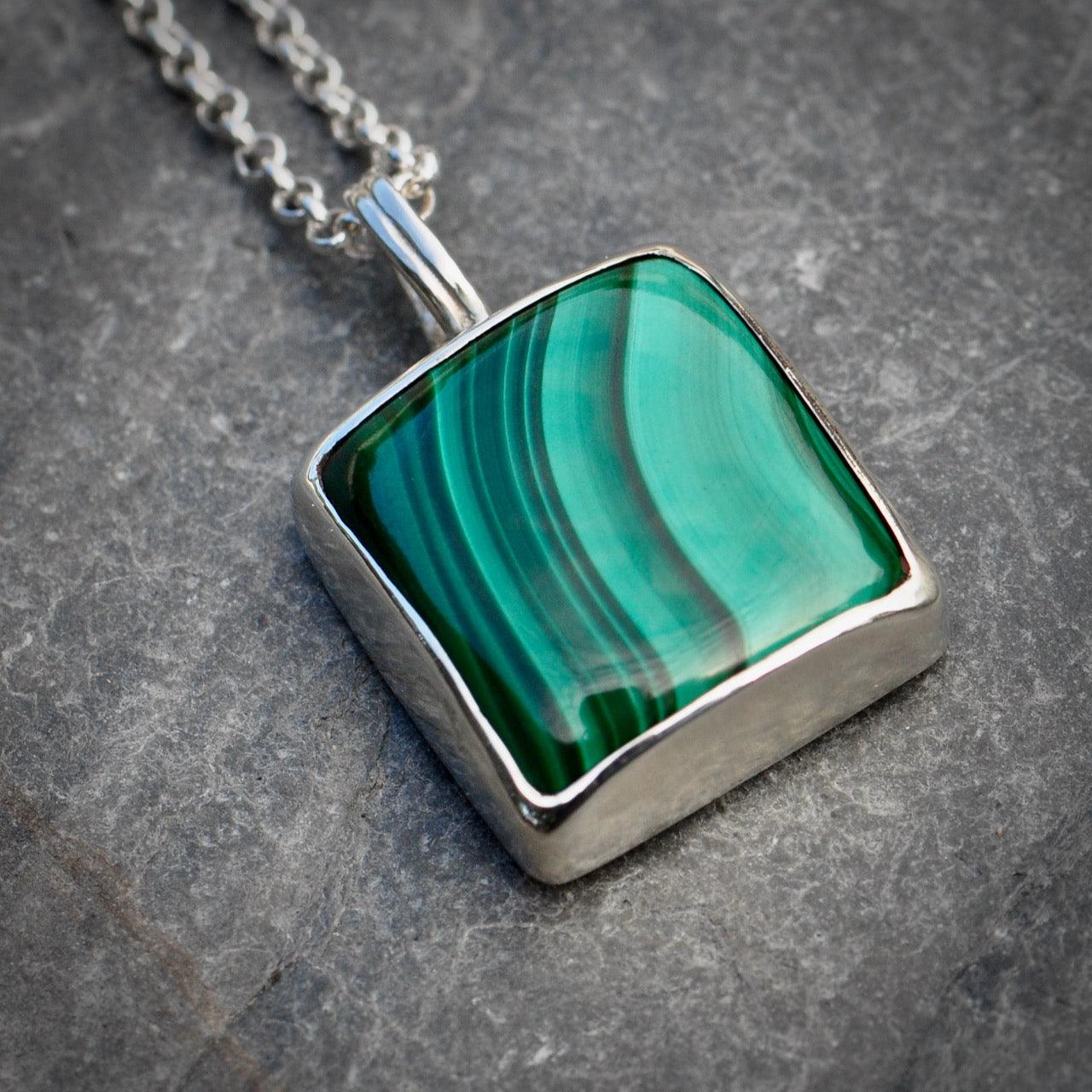 Malachite 'Hope' Silver Pendant on Silver Chain