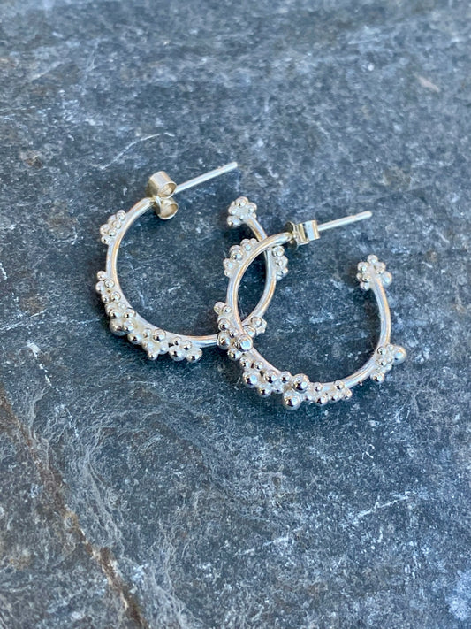 Sterling Silver Dew Hoop Earrings with Granulation