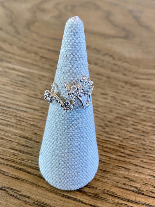 Cubic Zirconia and Granulation Silver Ring