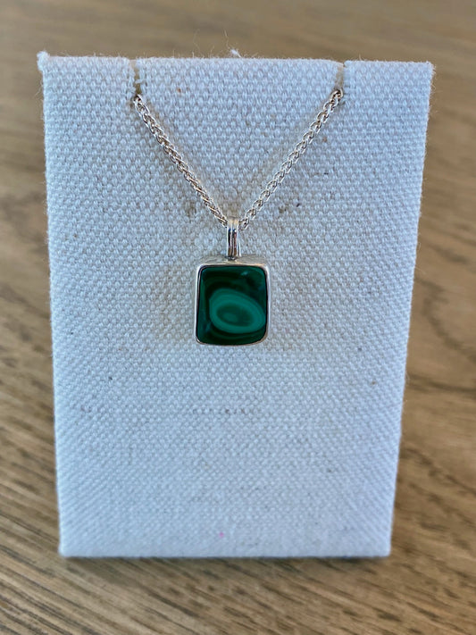 Malachite 'Love' silver pendant on silver chain